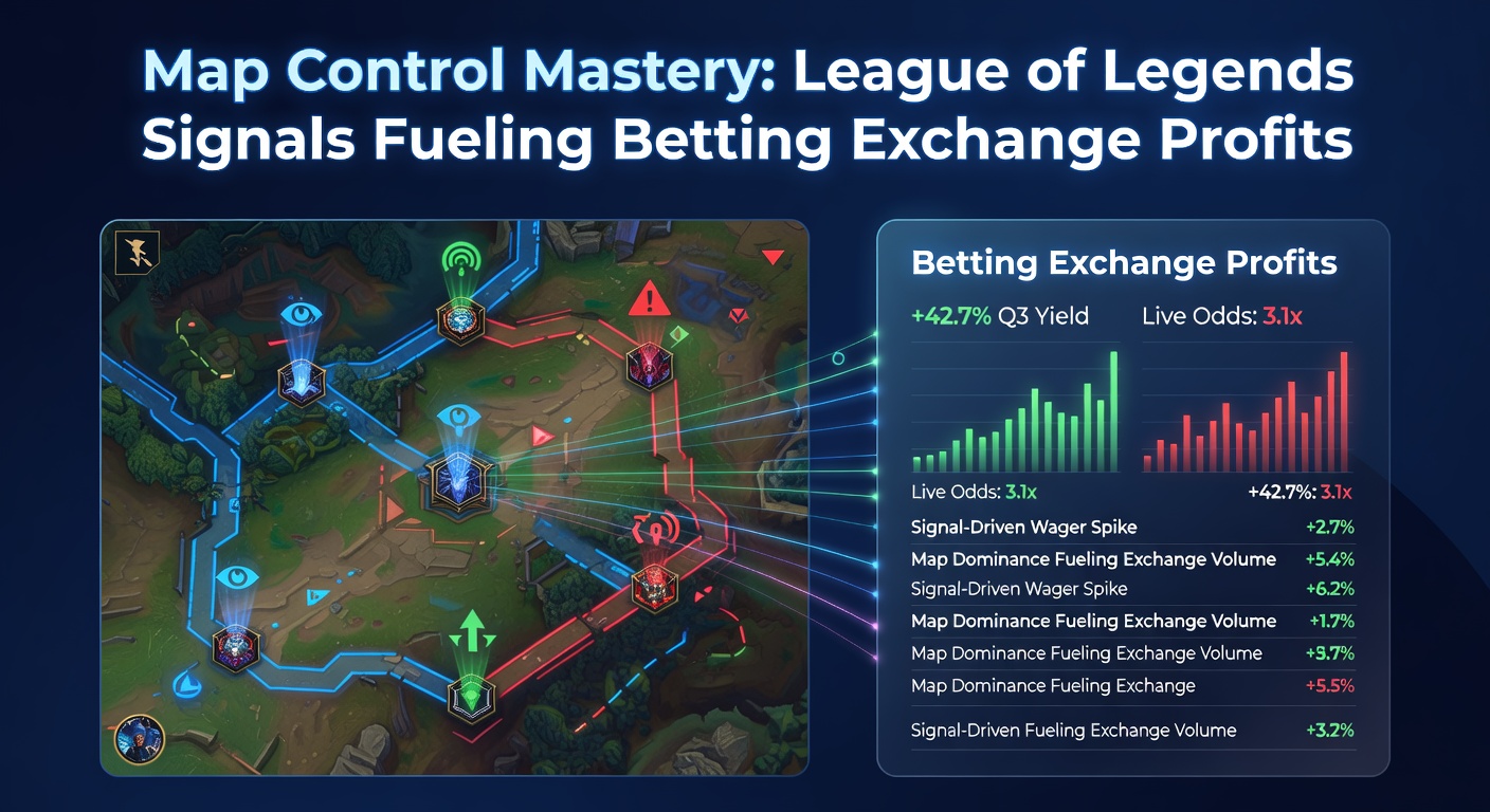 Professional LoL traders monitoring live betting exchange odds alongside a split-screen of Summoner's Rift objectives and vision wards