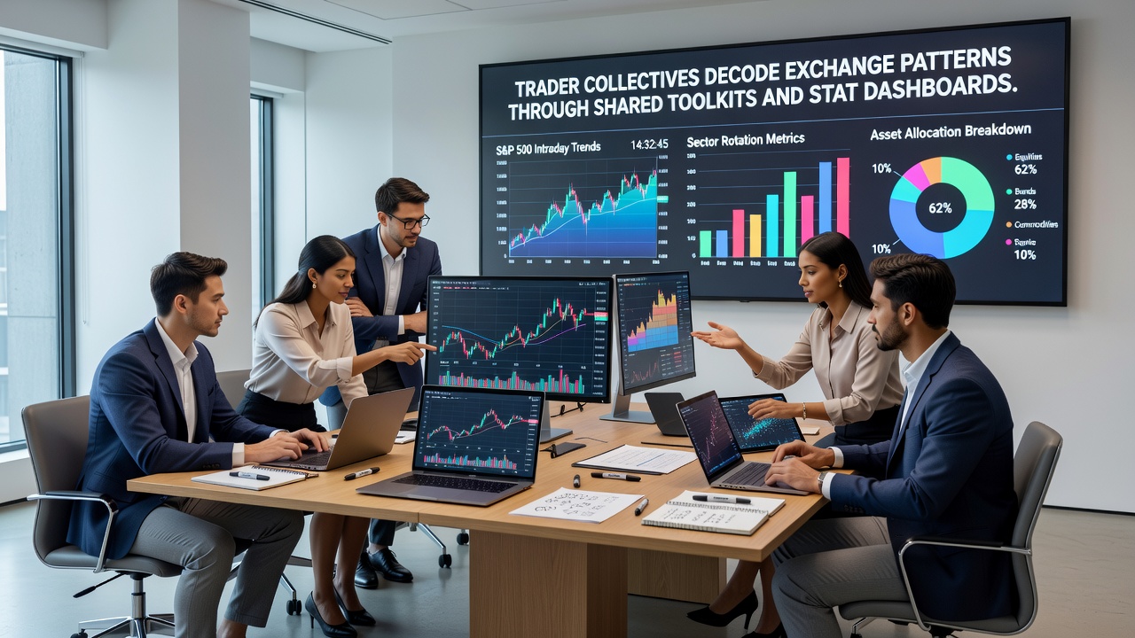 Detailed view of statistical dashboards displaying exchange market patterns, probability charts, and collaborative annotations
